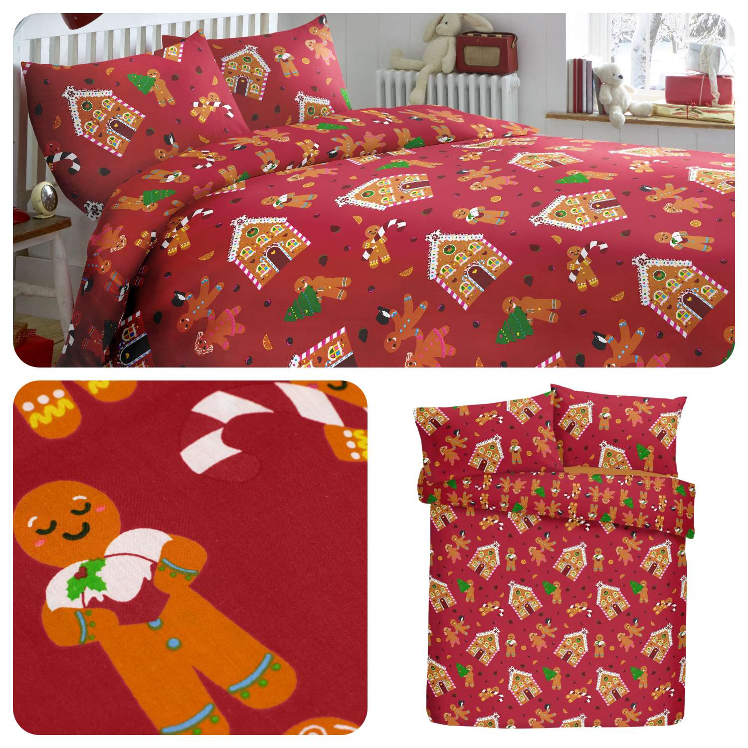 Bedlam Gingerbread Man Red Xmas Festive Duvet Cover Set Ebay