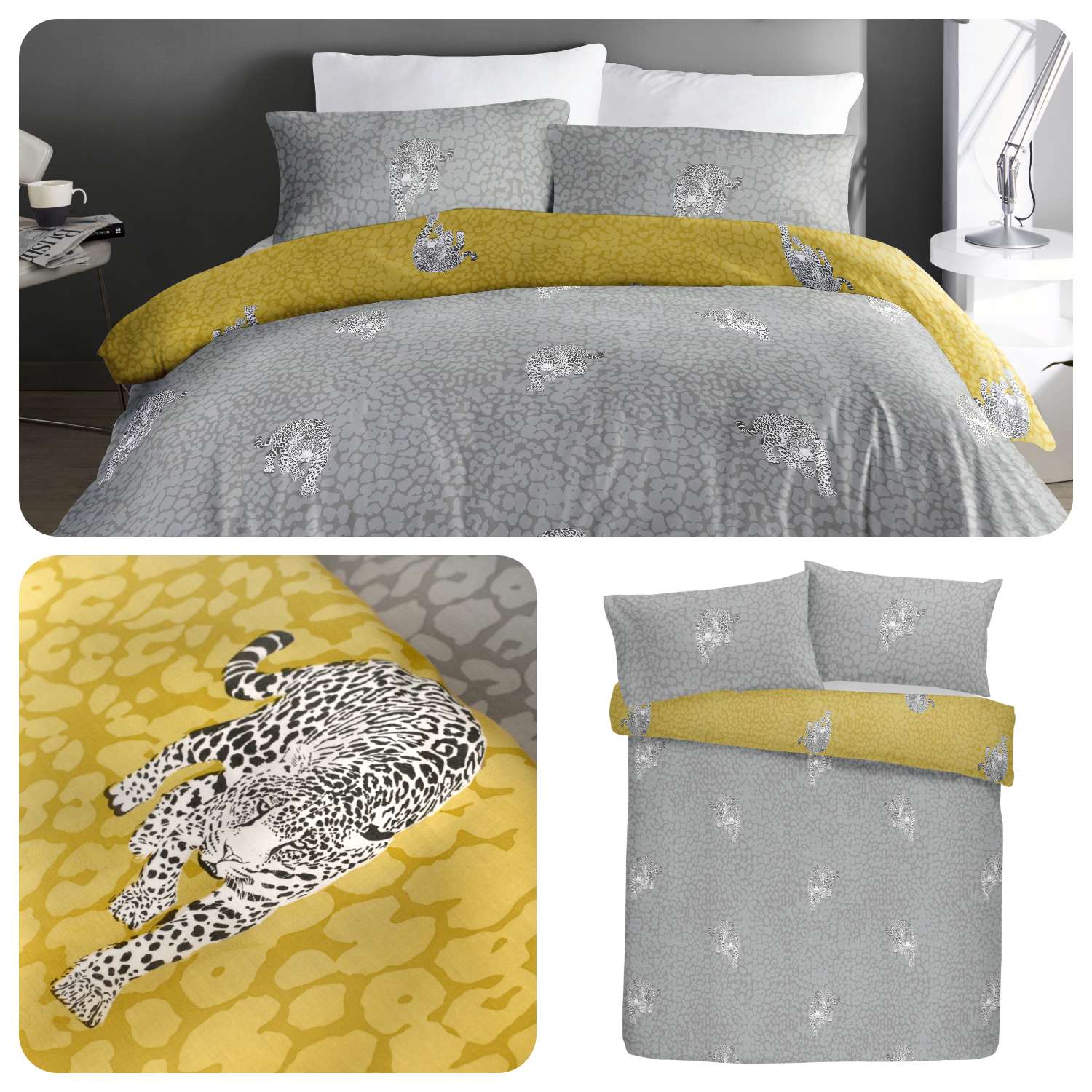 Fusion Desert Leopard Grey Yellow Reversible Easy Care